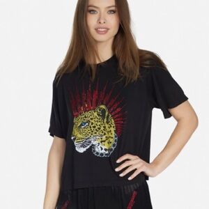 Lauren Moshi Punk Leopard Rue Crystal Black Tee Sz. L New in Original Packaging